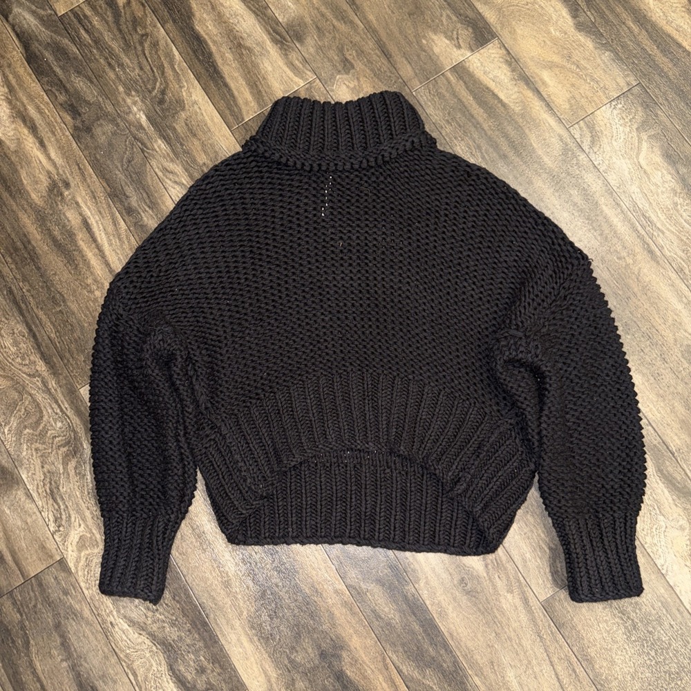 Free People My Only Sunshine Sweater Open-Knit Chunky Pullover Women's M Black